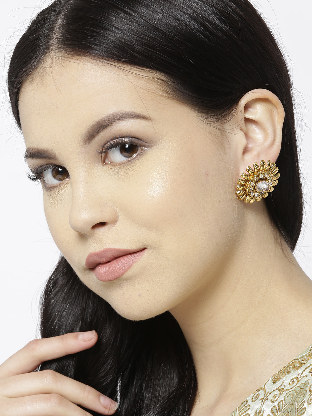 YouBella Gold-Plated Textured Circular Oversized Studs